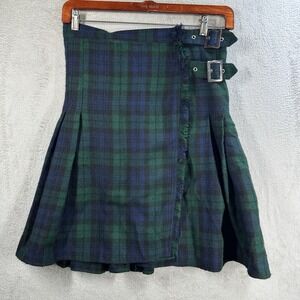 Poizen Industries Black Watch Plaid Skirt Sz‎ S Green Blue Goth Punk Emo